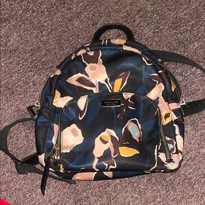 kate spade navy floral small backpack with blush and yellow accents